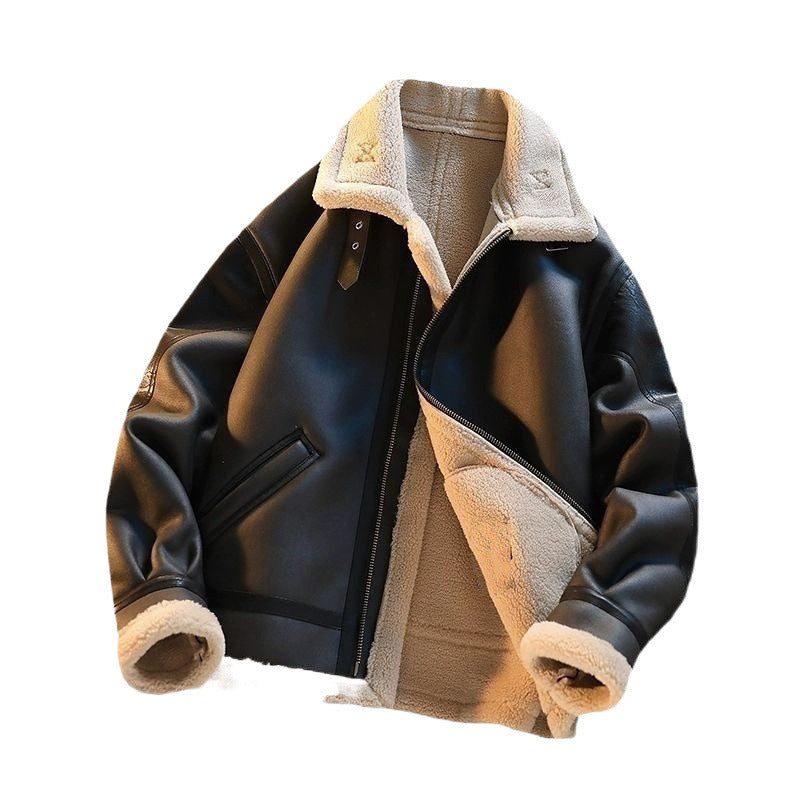 Мъжко зимно поларено кашмирено кожено палто