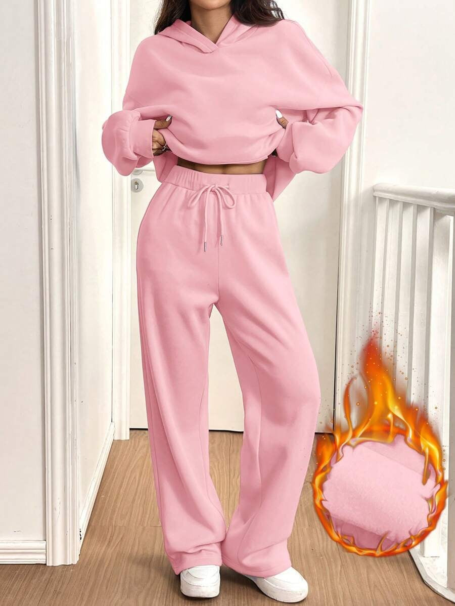 Дамски ежедневен топъл комплект с качулка и панталон