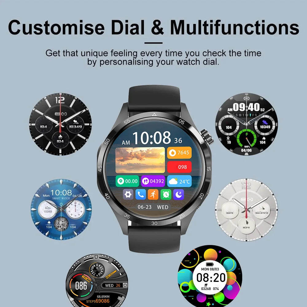 Men's Smart Watch 1.52" HD AMOLED Display 110+ Sport Modes 24/7 Heart Rate Sleep Monitor IP68 Waterproof Fitness Tracker