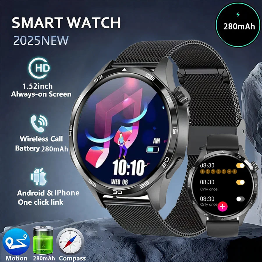 Men's Smart Watch 1.52" HD AMOLED Display 110+ Sport Modes 24/7 Heart Rate Sleep Monitor IP68 Waterproof Fitness Tracker