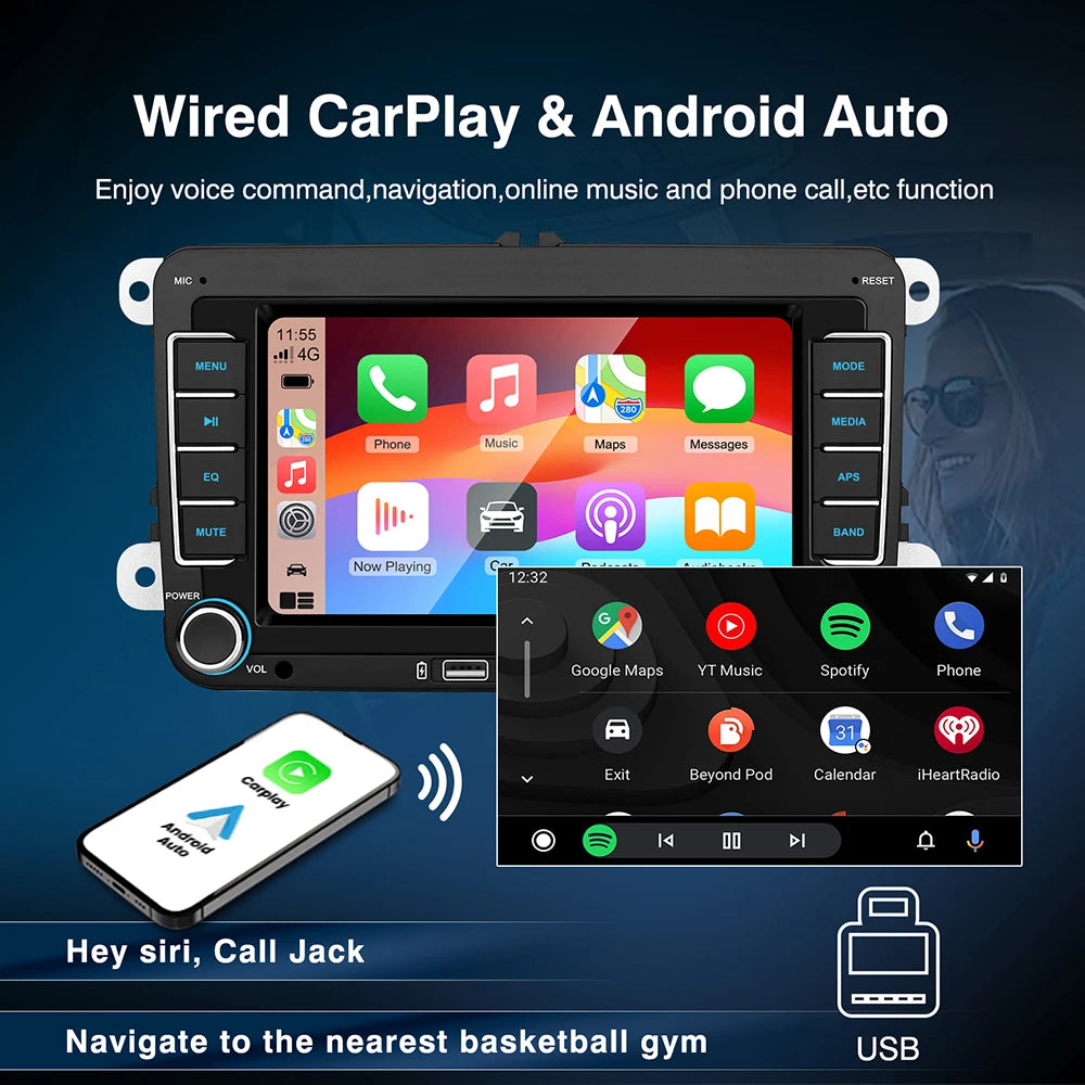 Carplay Android Auto Car Radio for Volkswagen Golf 5 6 Polo Passat B6 B7 CC Skoda Jetta Universal Multimedia  for Carplay Auto S
