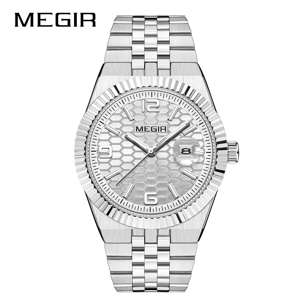 MEGIR New Men Watches Luxury Top Brand Business Waterproof Quartz Watch for Man Stainless Steel Luminous Male Date Wristwatch