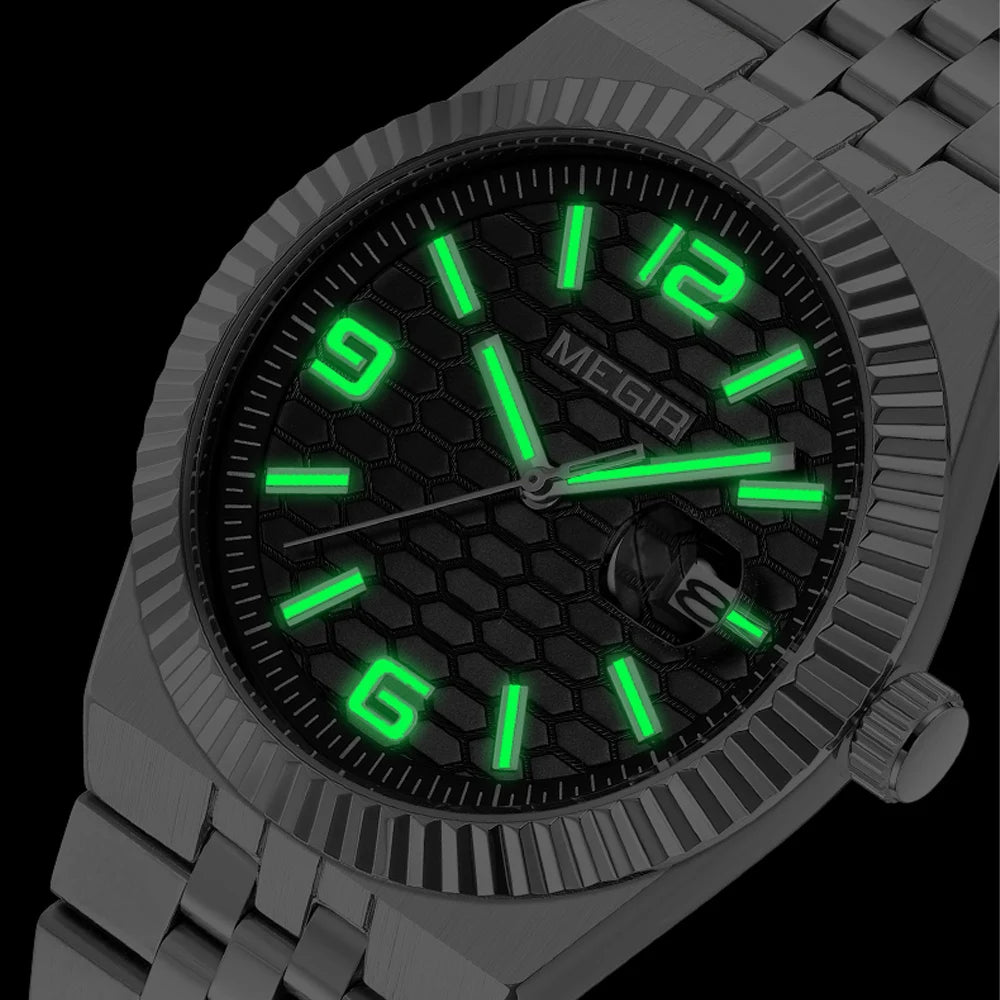 MEGIR New Men Watches Luxury Top Brand Business Waterproof Quartz Watch for Man Stainless Steel Luminous Male Date Wristwatch
