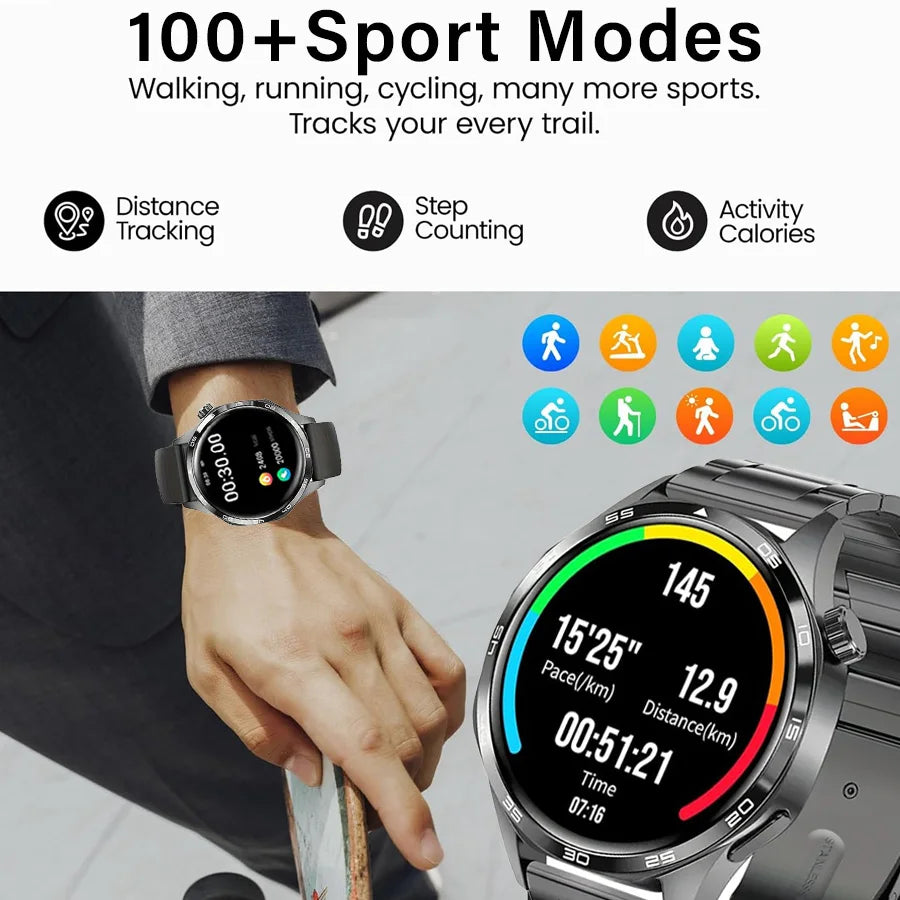 Men's Smart Watch 1.52" HD AMOLED Display 110+ Sport Modes 24/7 Heart Rate Sleep Monitor IP68 Waterproof Fitness Tracker